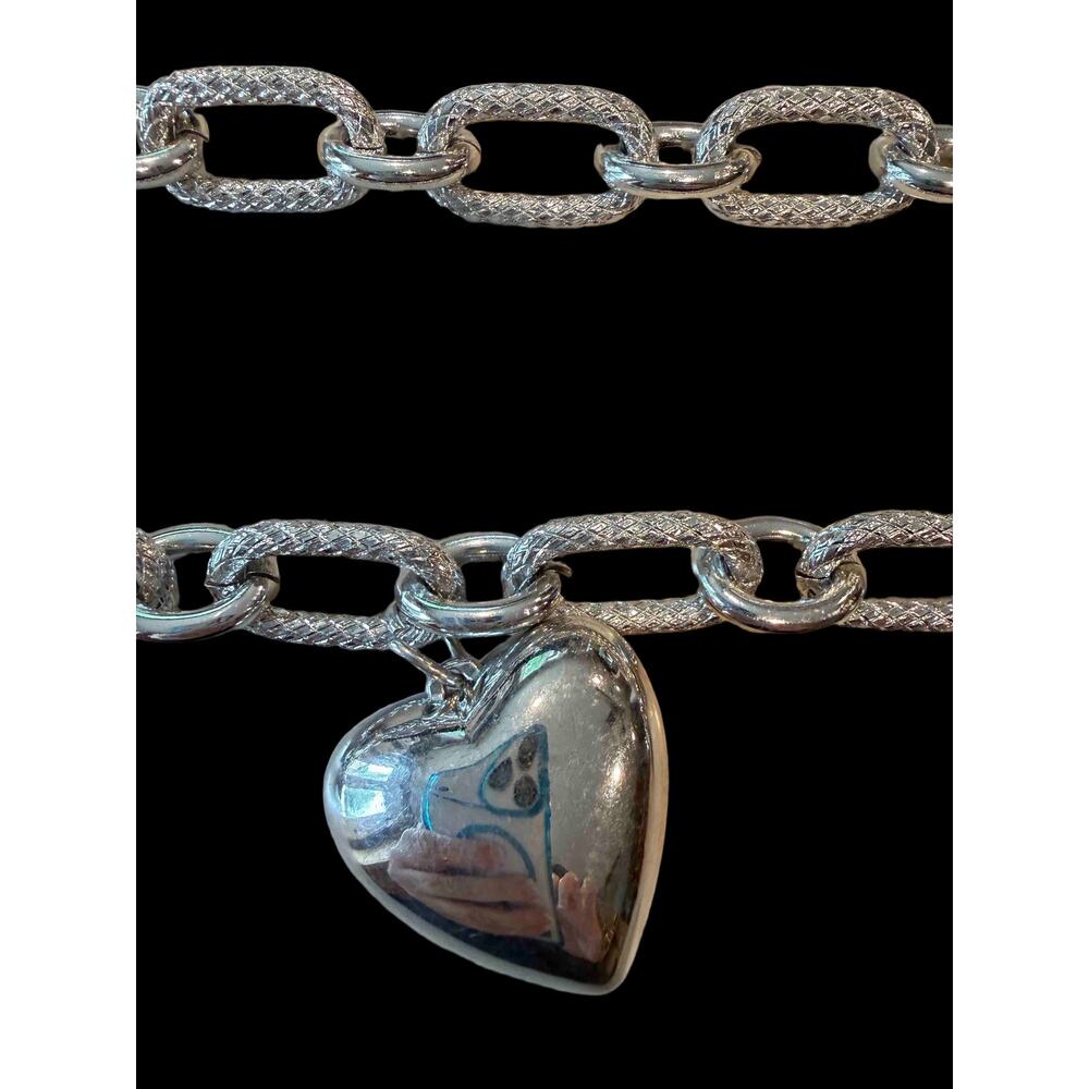 Silver chain belt or body chain 42” dangling puffy heart charms Y2K Boho Glam